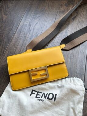 Fendi Yellow Smooth Leather Baguette Mini Shoulder Bag